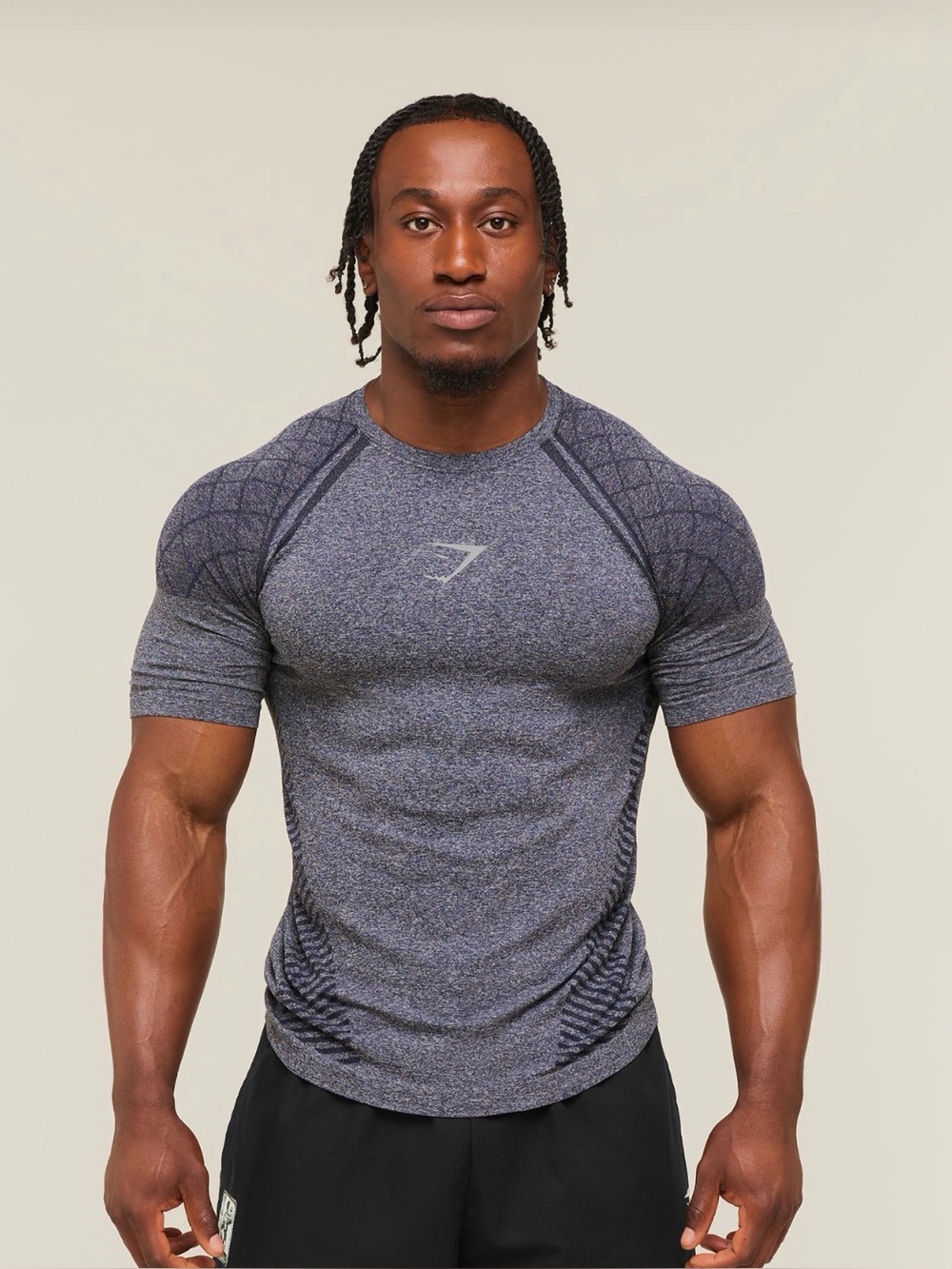 Gymshark Devant set short sleeve and long sleeve heavy blue size large.